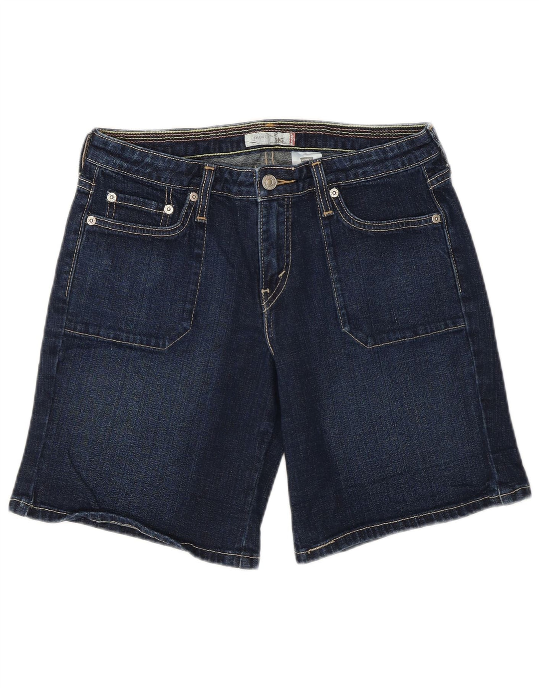 Shorts jeans feminino 545 Levi's US 4 pequeno W28 algodão azul marinho