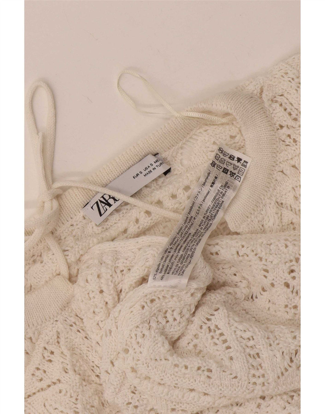 Blusa feminina de crochê grande Zara Top Reino Unido 10 algodão branco pequeno