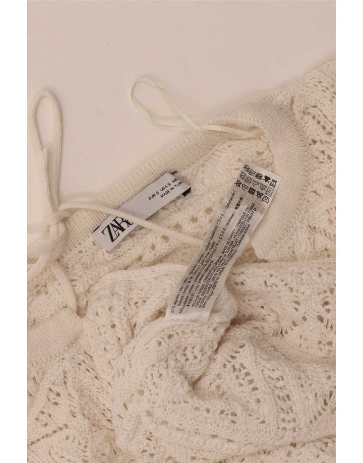 Blusa feminina de crochê grande Zara Top Reino Unido 10 algodão branco pequeno