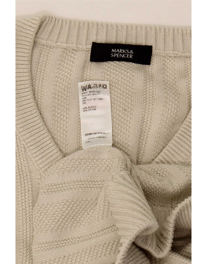 Suéter masculino Marks & Spencer com decote em V grande acrílico bege