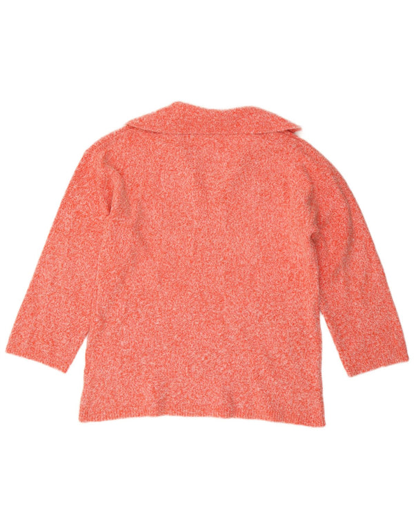 Zara Suéter feminino oversized com gola polo, Reino Unido 10 pequeno laranja manchado