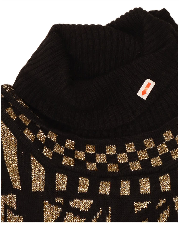 CEDARS Womens Oversized Roll Neck Jumper Sweater UK 16 Large Black Paisley