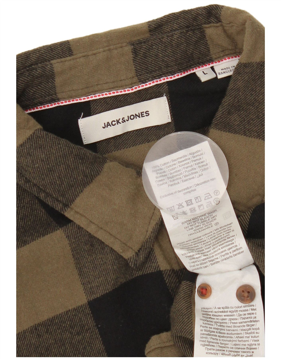 Camisa masculina de flanela Jack & Jones grande cáqui algodão guingão