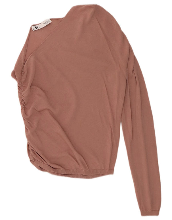 Top feminino de um ombro Zara UK 12 viscose rosa médio