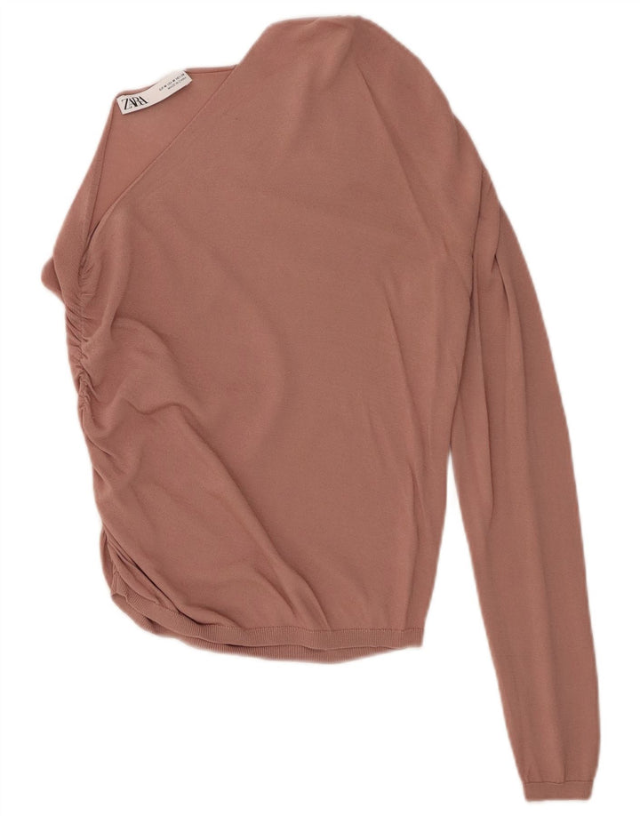 Top feminino de um ombro Zara UK 12 viscose rosa médio