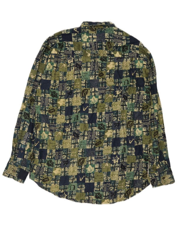Camisa masculina vintage grande algodão verde patchwork