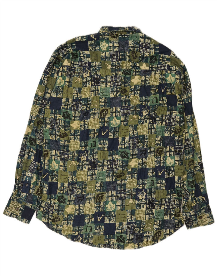 Camisa masculina vintage grande algodão verde patchwork