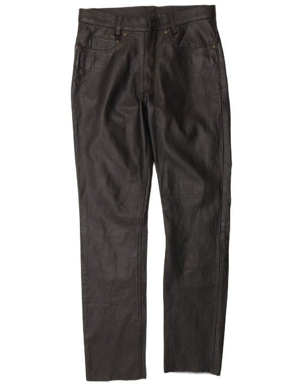 Calças de couro masculinas vintage W34 L34 pretas