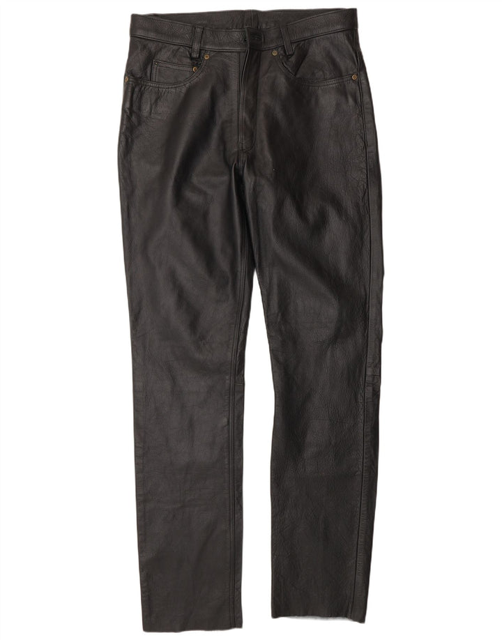 Calças de couro masculinas vintage W34 L34 pretas