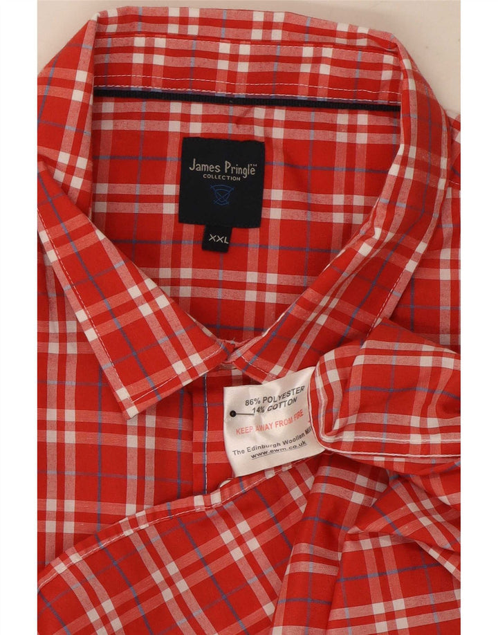 Camisa masculina de manga curta James Pringle 2XL poliéster xadrez vermelho