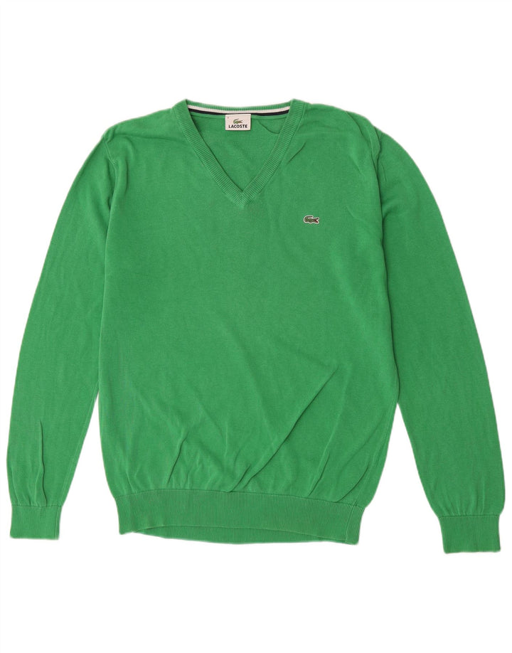 Suéter masculino Lacoste com decote em V tamanho 4 verde médio