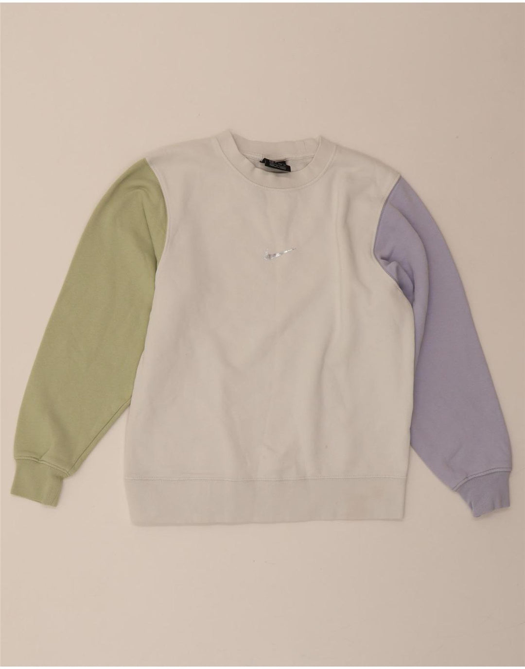 NIKE Womens Oversized Sweatshirt Jumper UK 6 XS White Colourblock Cotton Vintage Nike and Second-Hand Nike from Messina Hembry 