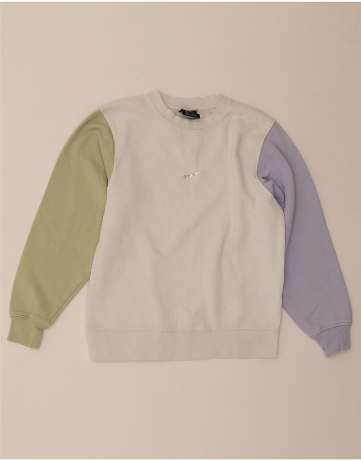 NIKE Womens Oversized Sweatshirt Jumper UK 6 XS White Colourblock Cotton Vintage Nike and Second-Hand Nike from Messina Hembry 