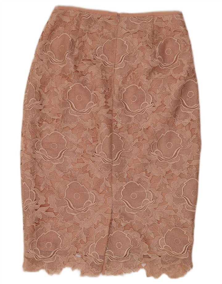 Saia lápis midi feminina Ted Baker tamanho 2 pequeno W26 rosa floral poliéster