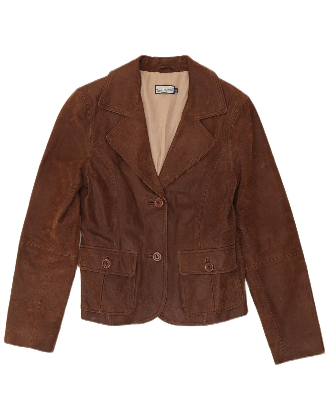 Jaqueta blazer feminina de couro com 2 botões Tom Tompson UE 36 pequena marrom