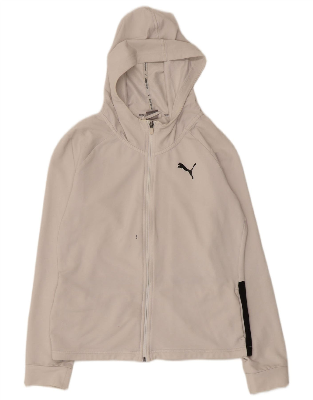 Suéter feminino PUMA com capuz e zíper gráfico UK 10 pequeno bloco colorido branco