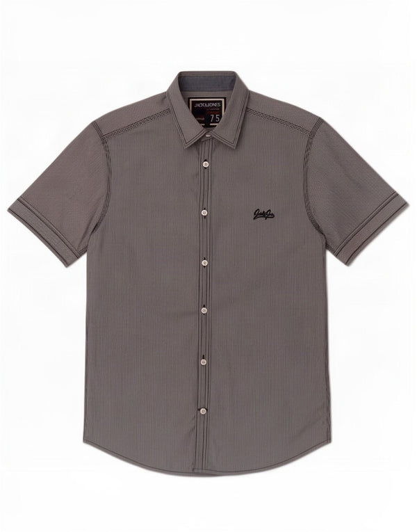 Camisa masculina de manga curta Jack & Jones grande algodão listrado cinza