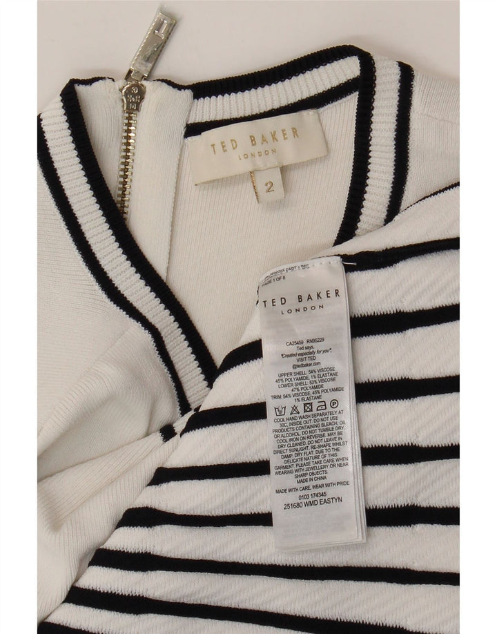 Vestido sereia feminino sem mangas Ted Baker tamanho 2 listrado branco pequeno