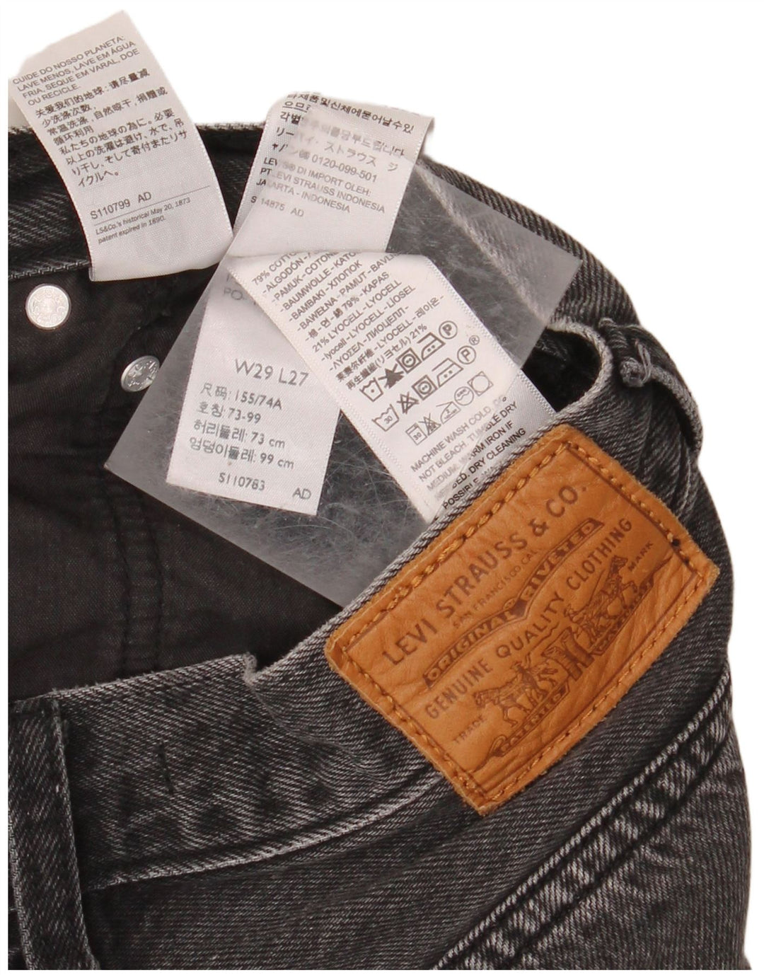 Calça jeans feminina de cintura alta com ajuste solto LEVI'S W29 L27 algodão cinza