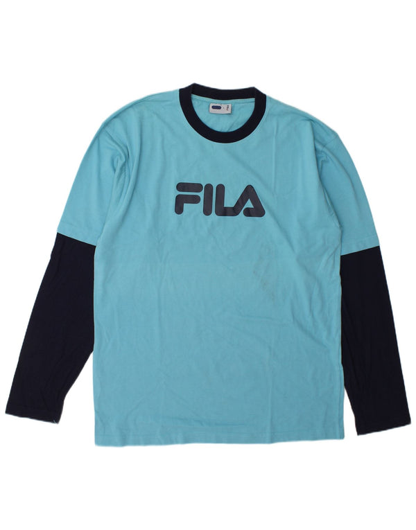 Fila Mens Graphic Top manga comprida grande bloco colorido azul