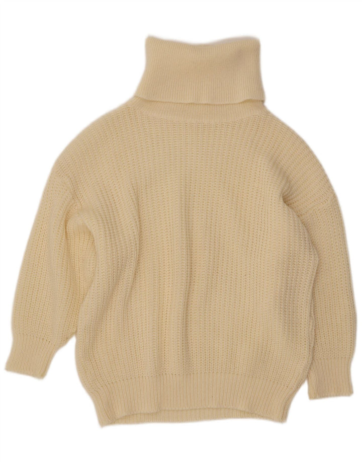 Suéter feminino VINTAGE com gola alta e gola alta Reino Unido 14 grande bege