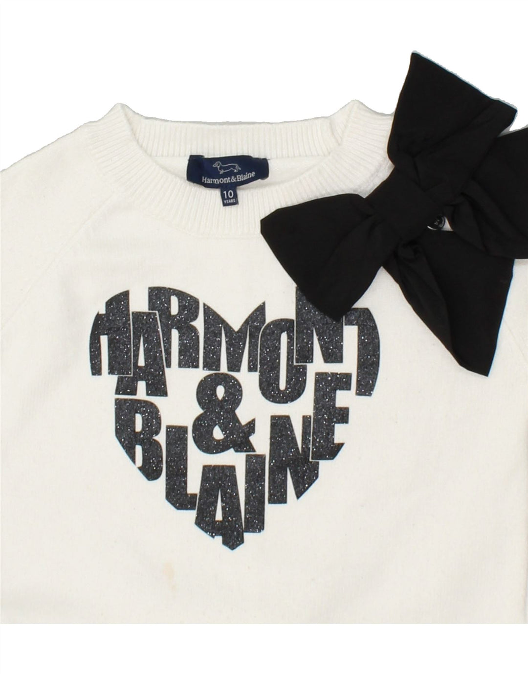 HARMONT & BLAINE Girls Graphic Crew Neck Jumper Sweater 9-10 Years White Vintage Harmont & Blaine and Second-Hand Harmont & Blaine from Messina Hembry 