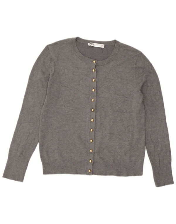 Suéter cardigã feminino Zara Reino Unido 14 grande viscose manchada cinza