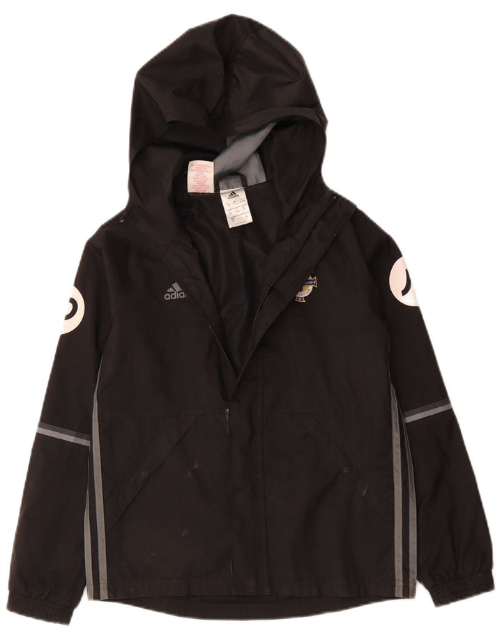 Jaqueta corta-vento com capuz gráfico Adidas Boys 9-10 anos preto poliéster