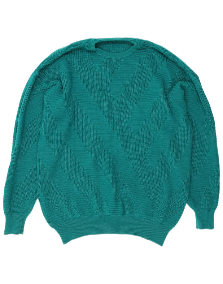 Suéter vintage masculino com gola redonda, médio turquesa
