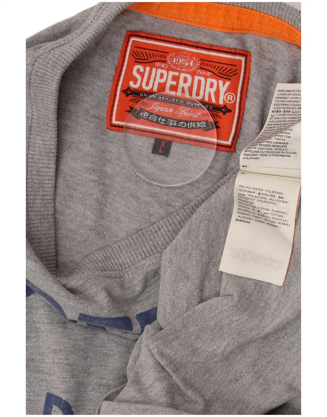 Camiseta masculina gráfica SUPERDRY Top XL algodão manchado cinza
