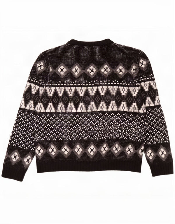 Suéter masculino vintage com gola redonda IT 52/54 grande preto Fair Isle