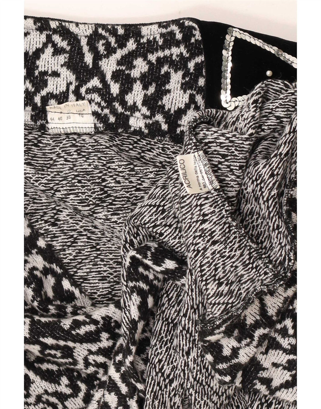 Suéter feminino vintage com estampa abstrata e decote em V IT 44 médio preto