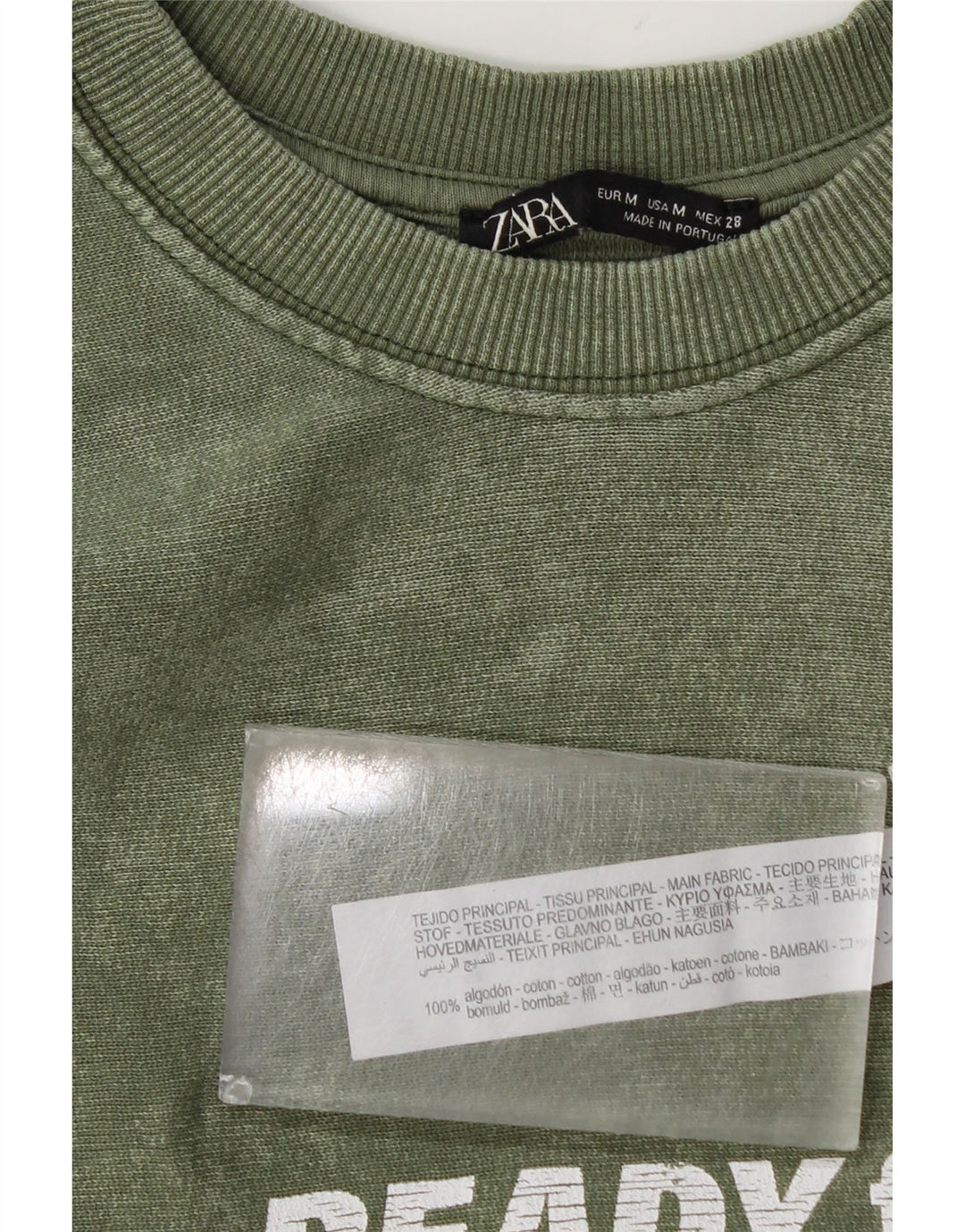 Zara moletom gráfico feminino jumper UK 14 algodão verde médio