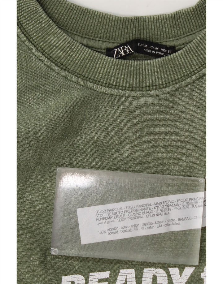 Zara moletom gráfico feminino jumper UK 14 algodão verde médio