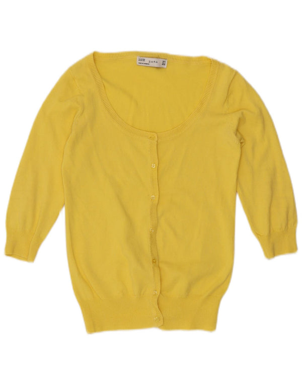Suéter cardigã feminino Zara manga 3/4 Reino Unido 8 pequeno algodão amarelo