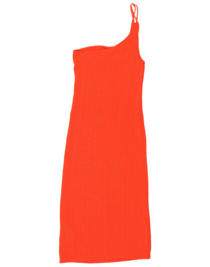 Vestido feminino Zara tricotado com um ombro Reino Unido 12 poliéster laranja médio
