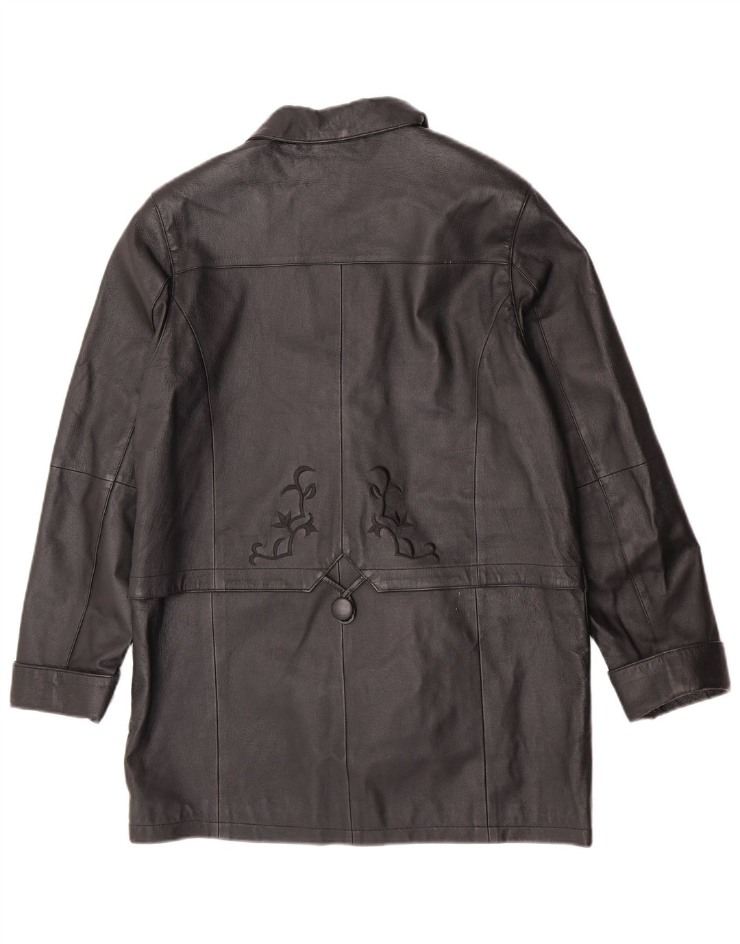 Casaco de couro feminino vintage US 12 grande couro floral preto