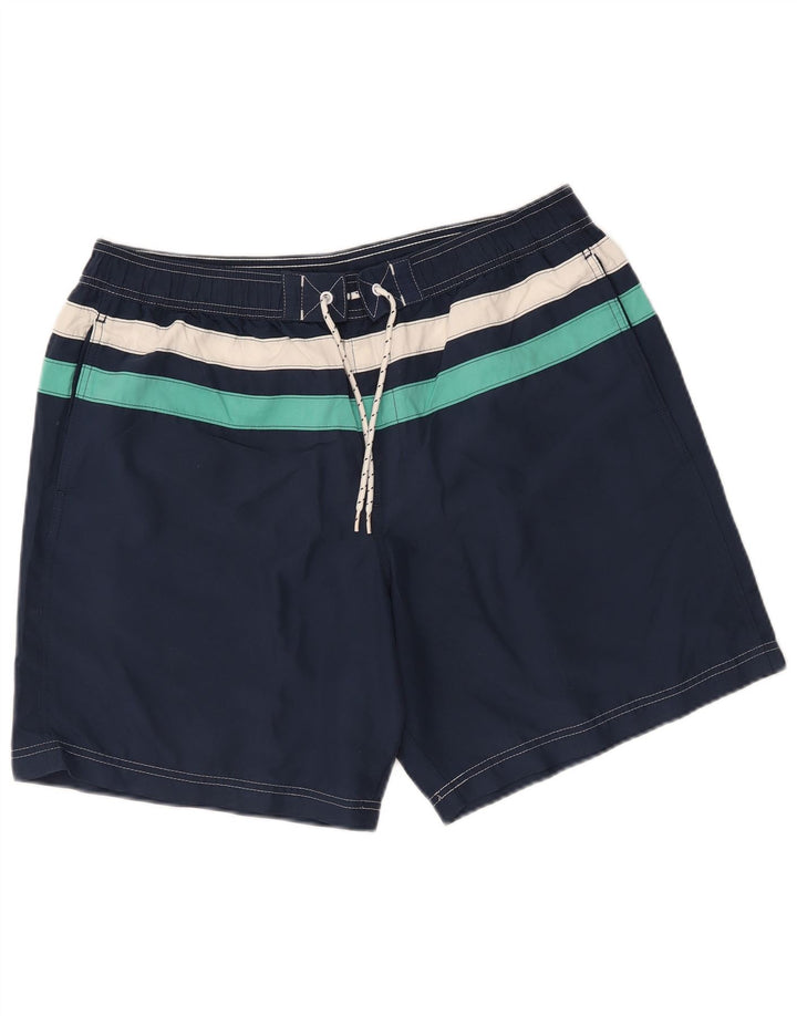 Shorts de natação masculino Marks & Spencer XL poliéster listrado azul marinho