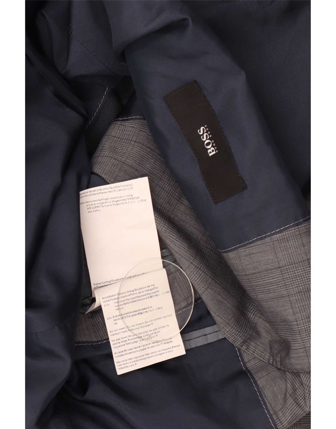 Jaqueta blazer masculina Hugo Boss com 2 botões EU 48 lã virgem xadrez cinza médio