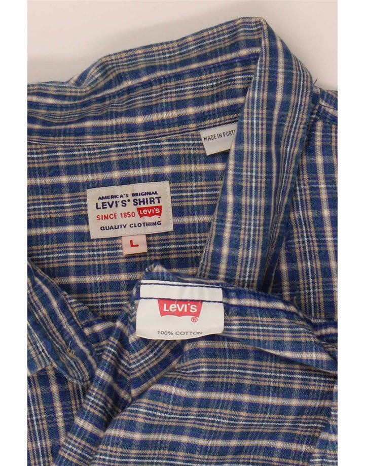 Camisa masculina Levi's grande xadrez azul de algodão
