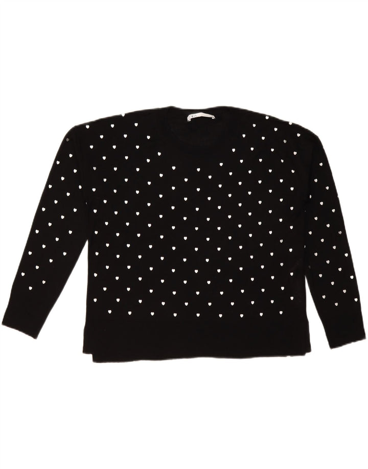Zara Suéter feminino com estampa abstrata e gola redonda, Reino Unido 10 pequeno preto