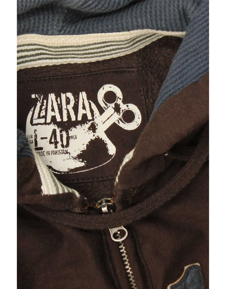 Suéter masculino Zara com capuz e zíper gráfico EU 40 marrom médio