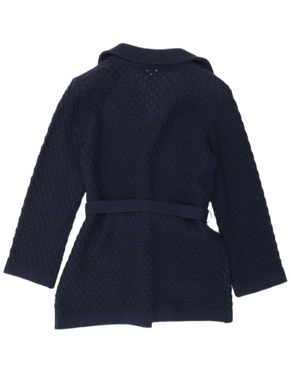 Suéter cardigã feminino vintage com palangre US 4 pequeno azul marinho acrílico