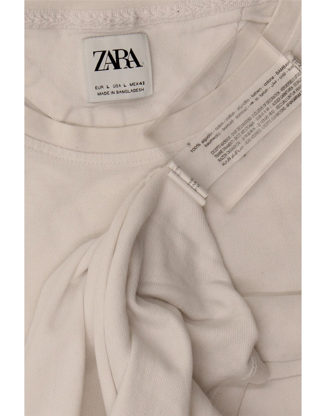 Camiseta feminina ZARA UK 16 grande algodão branco