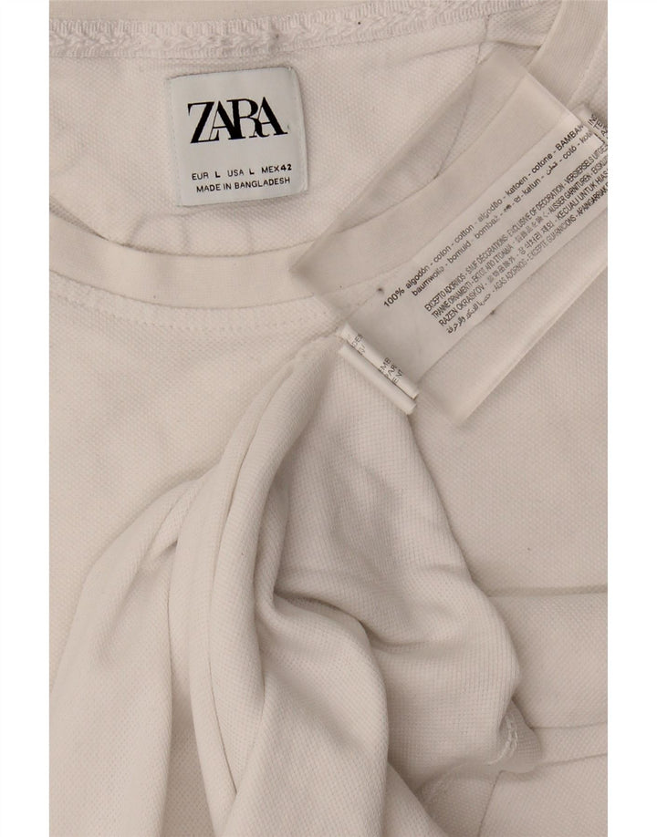 Camiseta feminina ZARA UK 16 grande algodão branco