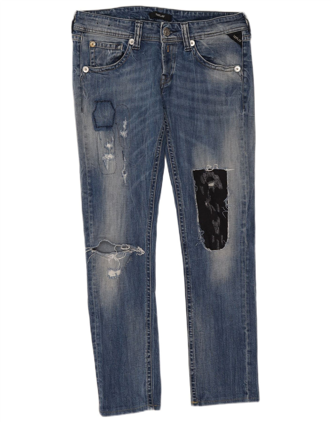 Jeans slim femininos desgastados REPLAY W32 L29 azul