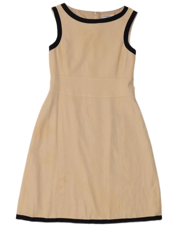 L.K. Vestido feminino Bennett sem mangas evasê UK 12 bloco colorido bege médio