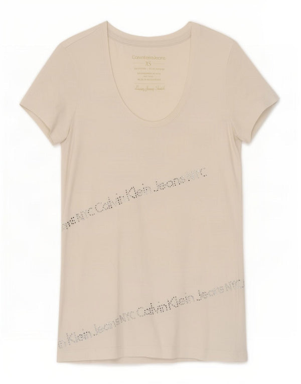 Camiseta feminina Calvin Klein Jeans com estampa gráfica UK 4 XS algodão branco