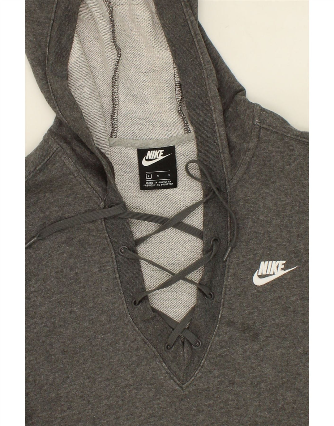 NIKE Womens Oversized Hoodie Jumper UK 16 Large Grey Cotton Vintage Nike and Second-Hand Nike from Messina Hembry 