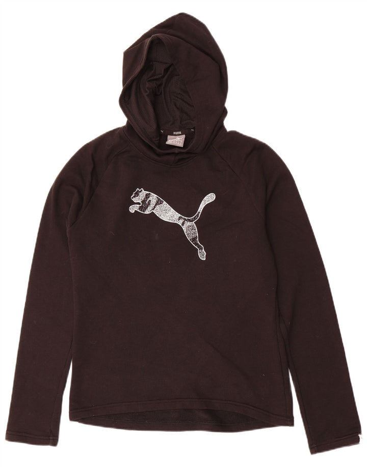 PUMA feminino gráfico moletom com capuz UK 8 pequeno poliéster preto